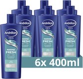 Andrélon Men Shampoo - Marine Fresh - tegen vet haar, verrijkt met zeezout en een verfrissende aqua-citrusgeur - 6 x 400 ml