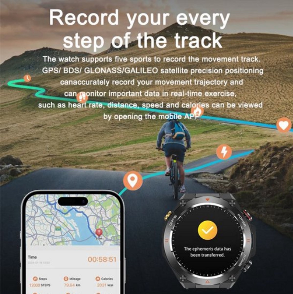 Afbeelding 3 van Nieuwe GPS Smartwatch voor Mannen en Vrouwen - Satelliet Positionering, Sport & Fitness Tracker, hulpmiddel voor Hartslagmeter, Bluetooth Bellen, Gezondheidstracker, Activiteitenmonitor, Slim Horloge, Wearable Technologie, Outdoor Smartwatch