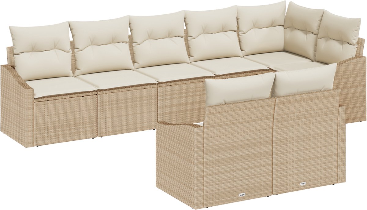 vidaXL - Tuinbank - Set - met - kussen - 8 - pcs - Beige - en - Wit - poly - rattan