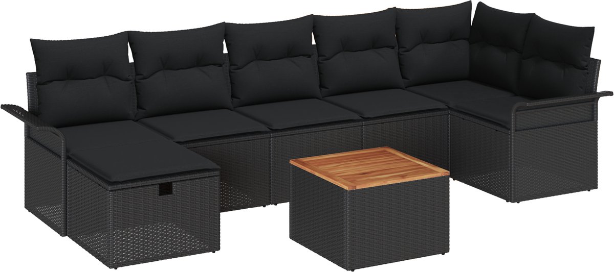 vidaXL - Tuinbank - Set - met - kussen - met - opslag - 8 - pcs - Zwart - poly - rattan