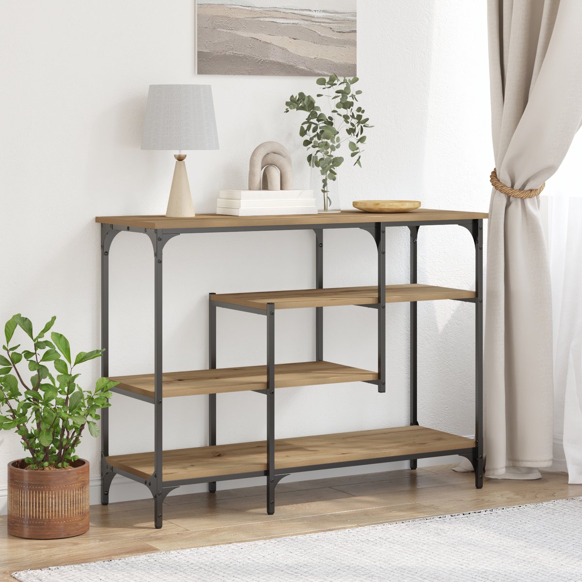 vidaXL Console - Tafel - artisanaal - eikenkleurig - 100 - x - 35 - x - 75 - cm Artisanaal eikenkleurig