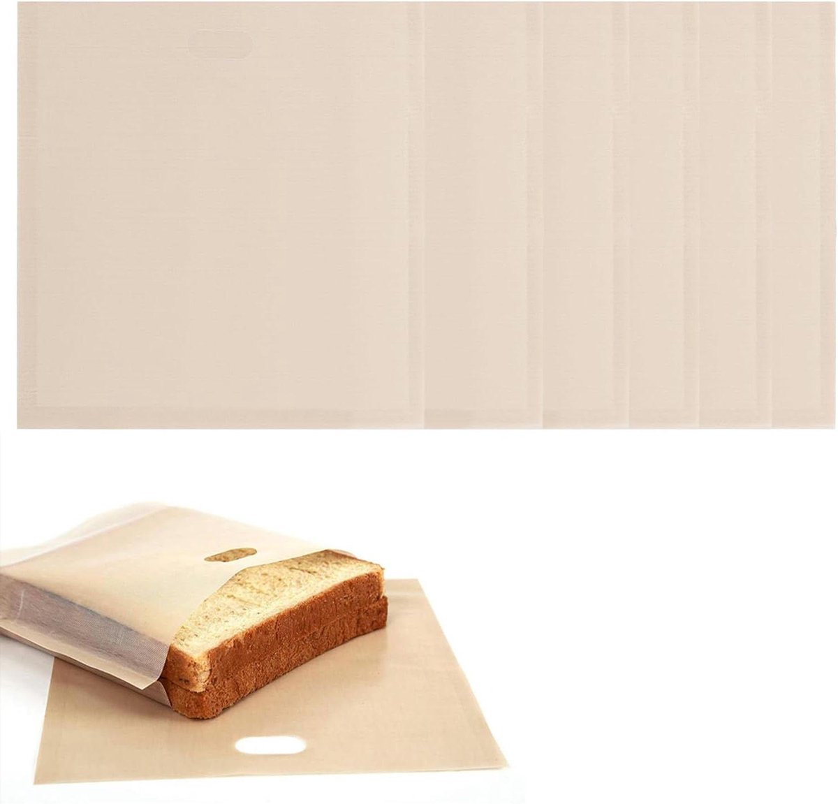 Herbruikbare Teflon Broodroosterzakken - Set van 6 | Niet-Stick Sandwich Toastie Zakken | Voor Gegrilde Kaas, Pizza, Panini | Wasbare Herbruikbare Sandwichzakken