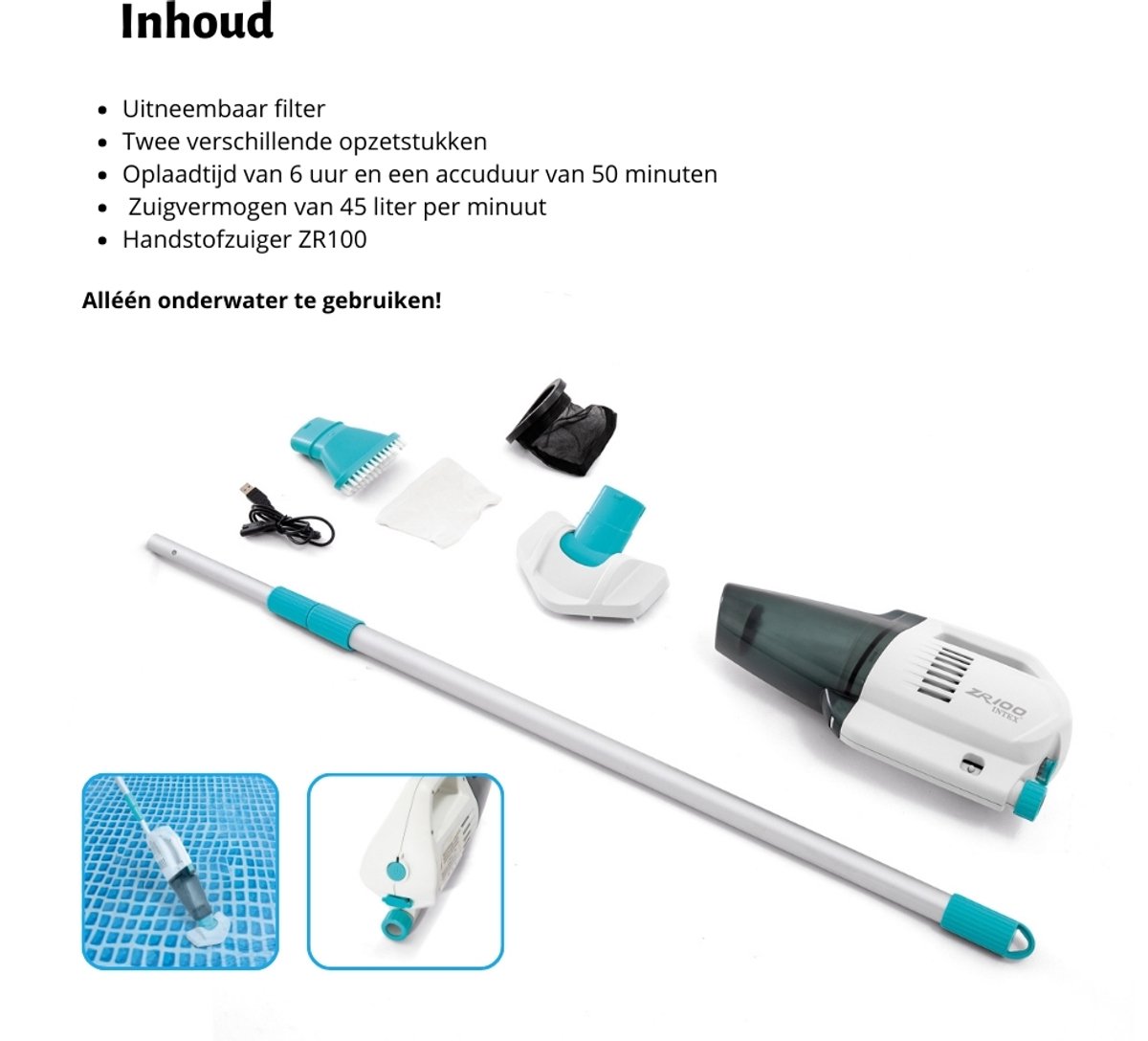 Intex - ZR100 - Oplaadbare Zwembad- en Spa Stofzuiger - Voor zwembaden tot Ø549 cm - Complete set — afbeelding 7