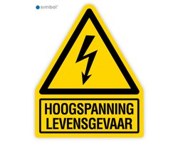 Simbol® - Stickers Gevaarlijke Elektrische Spanning - Hoogspanning Levensgevaar (W012) met onderbord - Formaat 5 x 6,2 cm.