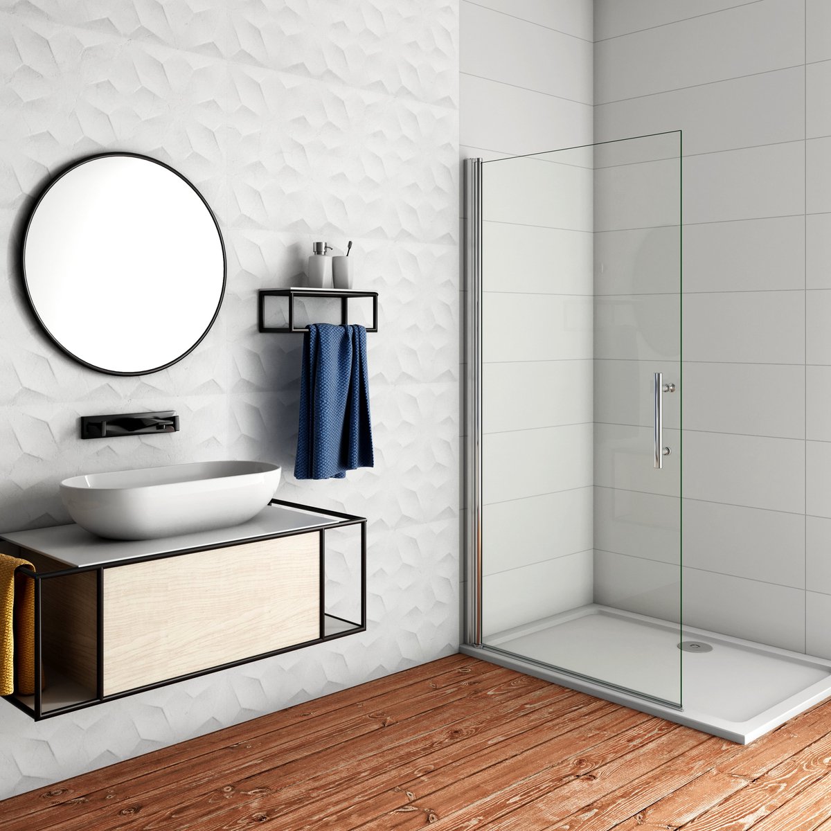 Douchewand-Inloopdouche draaibaar 86x195cm 6mm NANO veiligheidsglas Easyclean glanzend chroom aluminium profiel