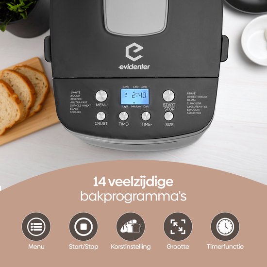 Evidenter BM800 Broodbakmachine met 14 Programma's