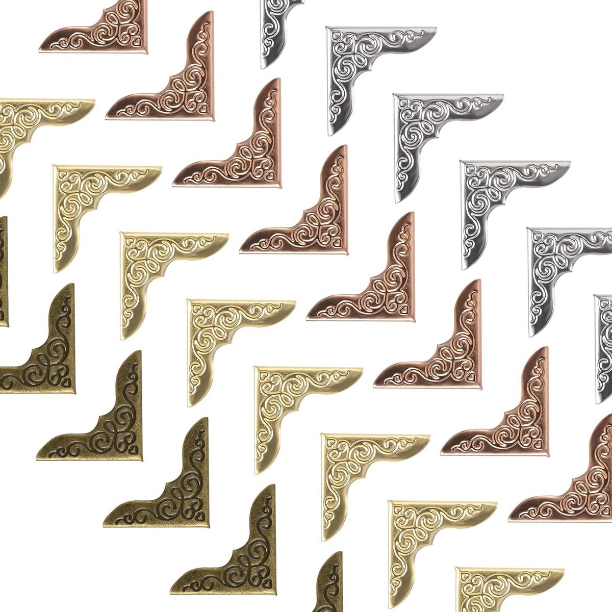 Metalen Boekhoeken - 160 Stuks Kleine Boekhoekbeschermer IJzeren Hoek Driehoek Decoratieve Trim Vintage Albumhoeken voor Scrapbooking Menu's - 4 Kleuren
