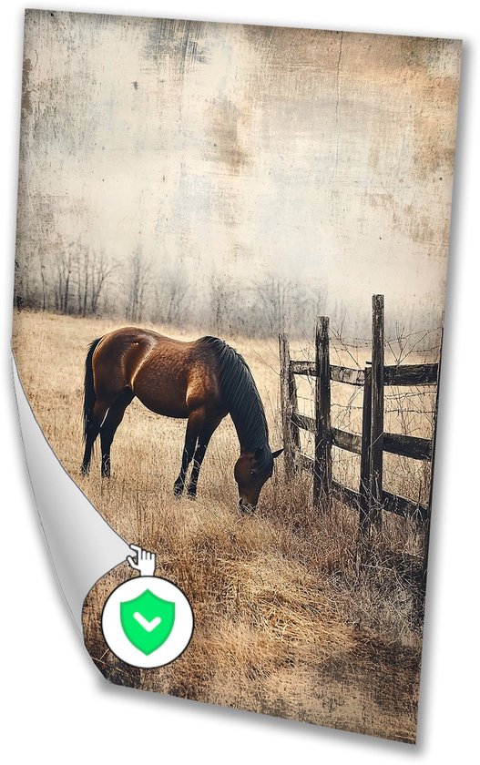 Paard graast in de natuur - Paard wanddecoratie - Posters dieren - Realisme kunststroming - Interieurposters - Moderne posters - poster 50x70 cm