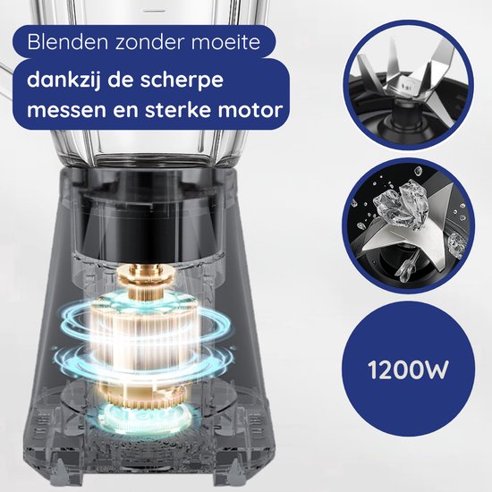 Safecourt Kitchen Blender - 1,5L Glas & 600ml To-Go beker - 1300W Smoothie maker - Krachtig, stil en eenvoudige reiniging