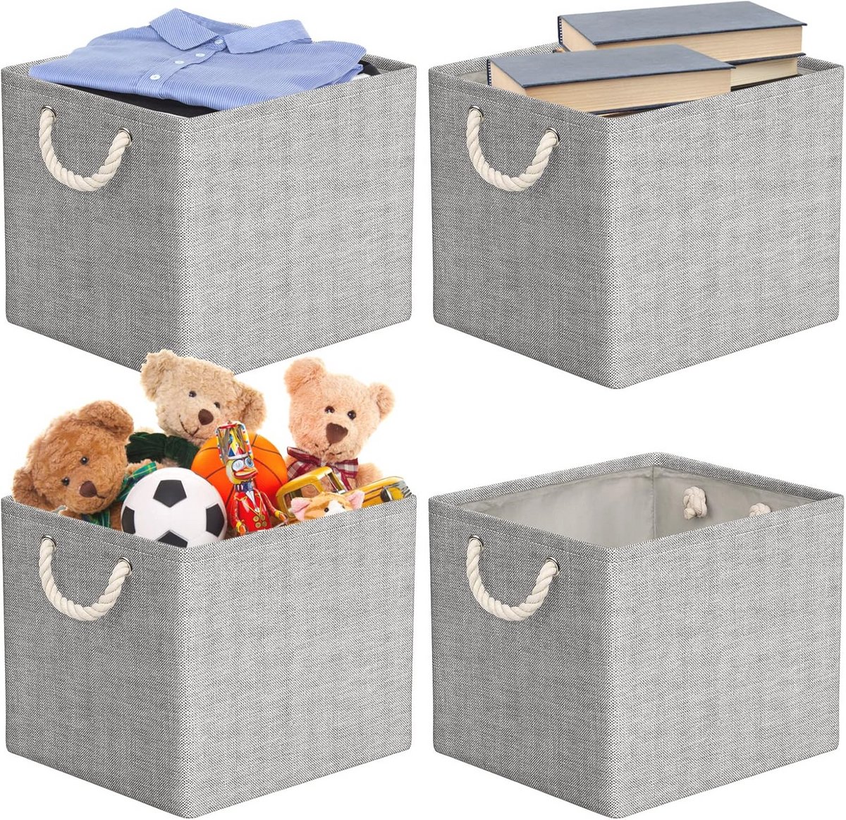 Opvouwbare stoffen opbergmanden - 4 stuks - Grijze canvas manden voor Kallax-rekken - 33 x 38 x 33 cm