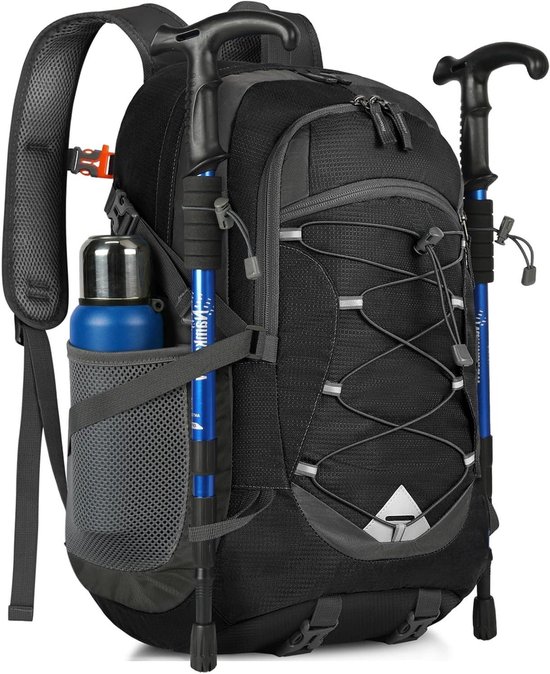 TRAWOC VENTURE PRO 65 liter intern frame camping trekking wandelrugzak reistas voor mannen en vrouwen rugzak met voor- en bovenlader / waterdichte regenhoes/schoenenvak, HK011, Grijs, 65L, Casual