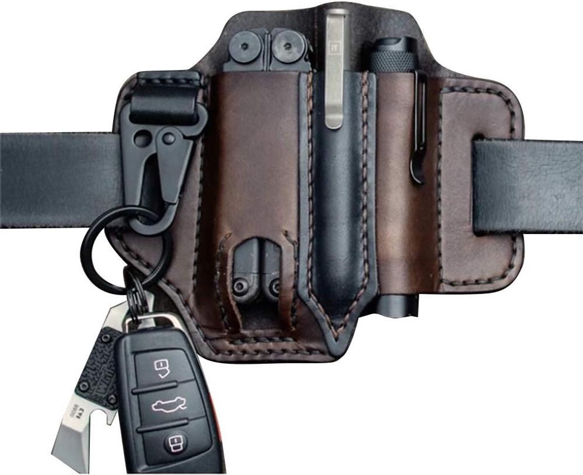 Tactische Multitool Houder Lederen EDC Pocket Organizer met Riemlus en Sleutelhouder