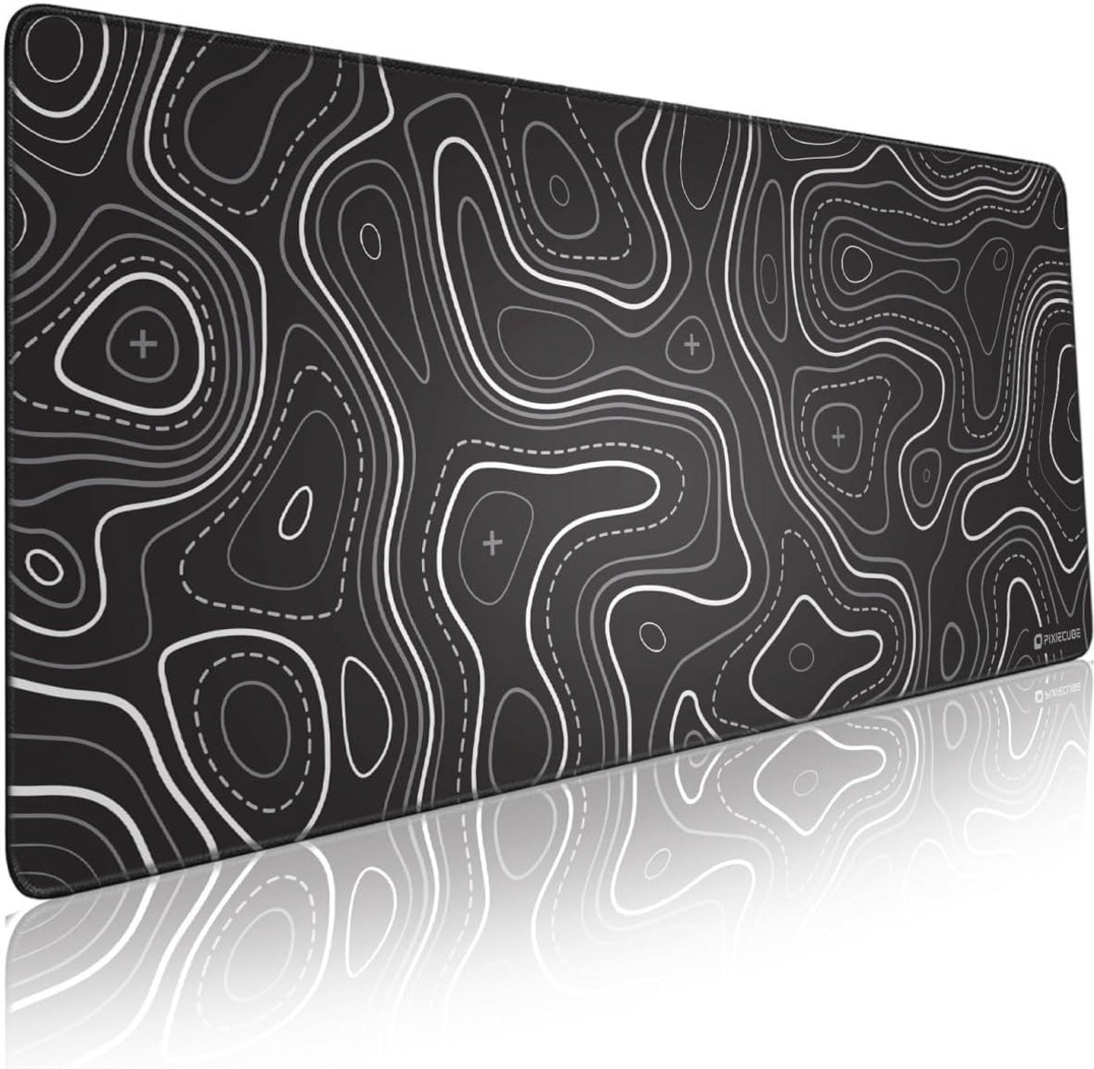 Minimalistische Topografische Kaart Muismat - Glittery Garden Design - Zwart & Wit XXL Gaming Bureau Mat met Anti-slip Onderzijde