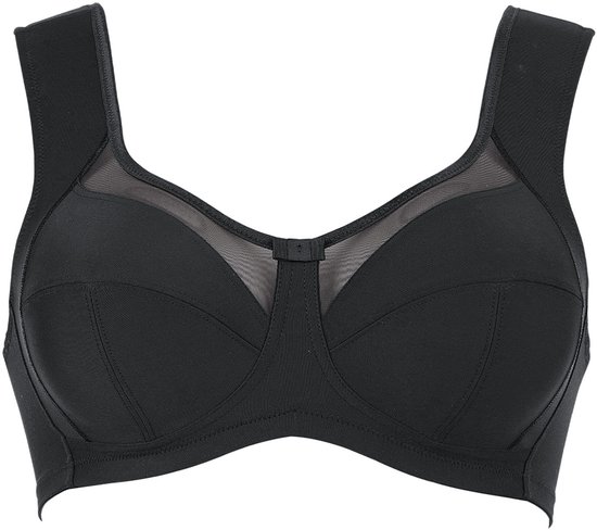 Zwarte beugelbh van Anita Comfort met brede bandjes en een mesh inzetstuk.