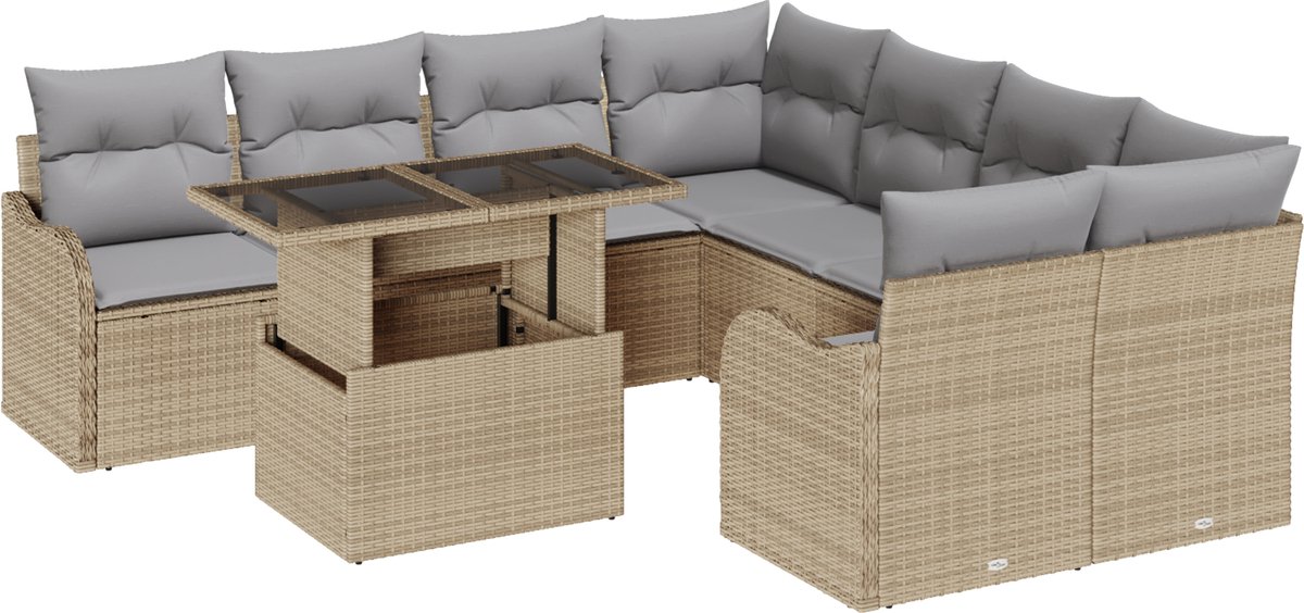 vidaXL Tuinbank - Set - 9 - st - 8-zits - Beige - [Synthetisch]: - Polyrattan