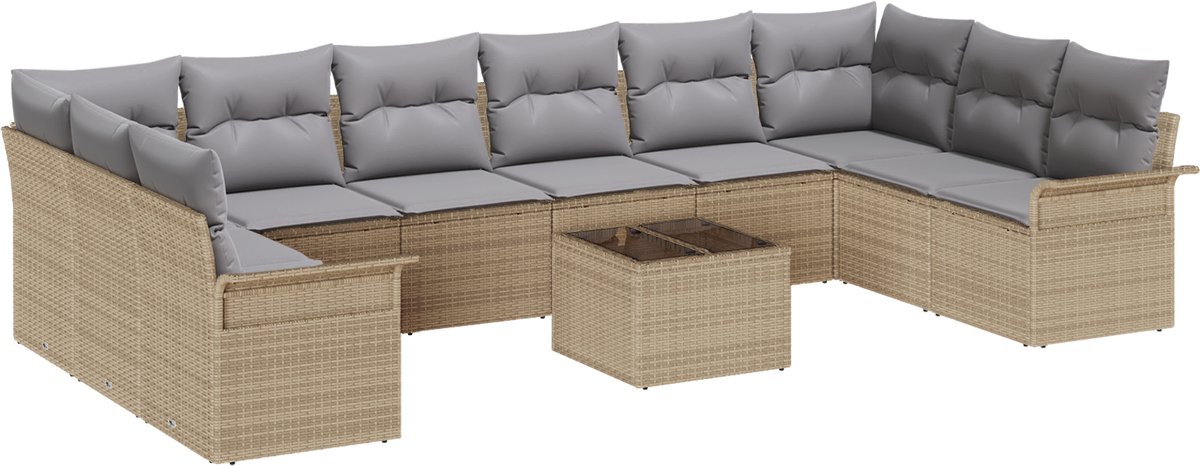 vidaXL Tuinbank - Set - 11 - st - Zwart - poly - rattan