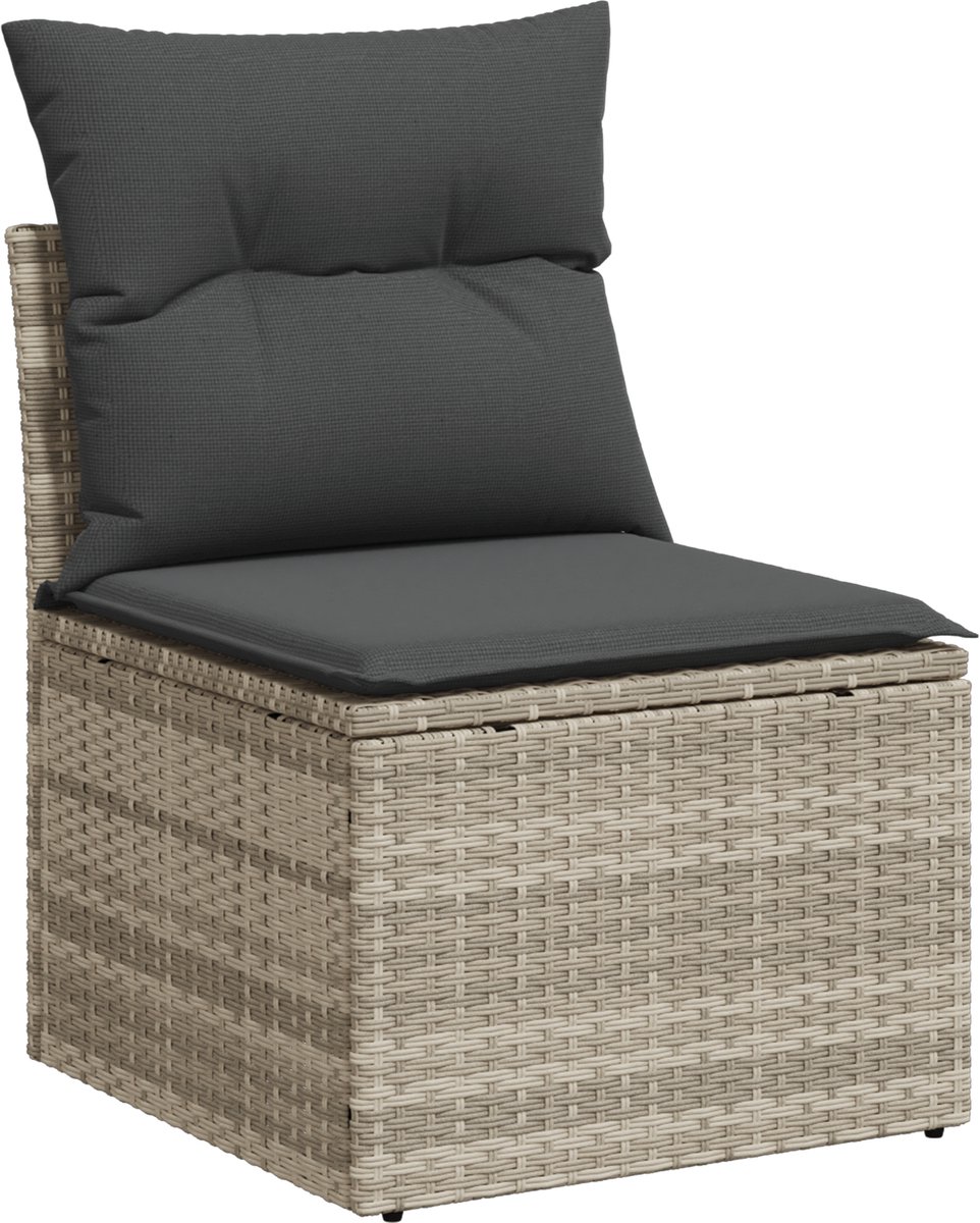 vidaXL - Tuinbank - Set - met - opslag - 10 - pcs - Lichtgrijs - poly - rattan