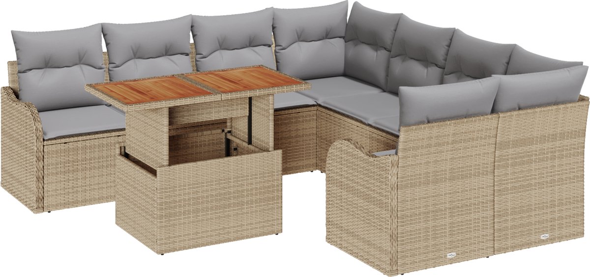 vidaXL - Tuinbank - Set - met - opslag - 9 - pcs - Beige - Poly - rattan