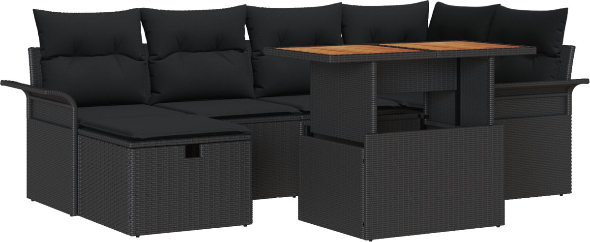vidaXL - Tuinbank - Set - met - kussen - met - opslag - 7 - pcs - Zwart - poly - rattan