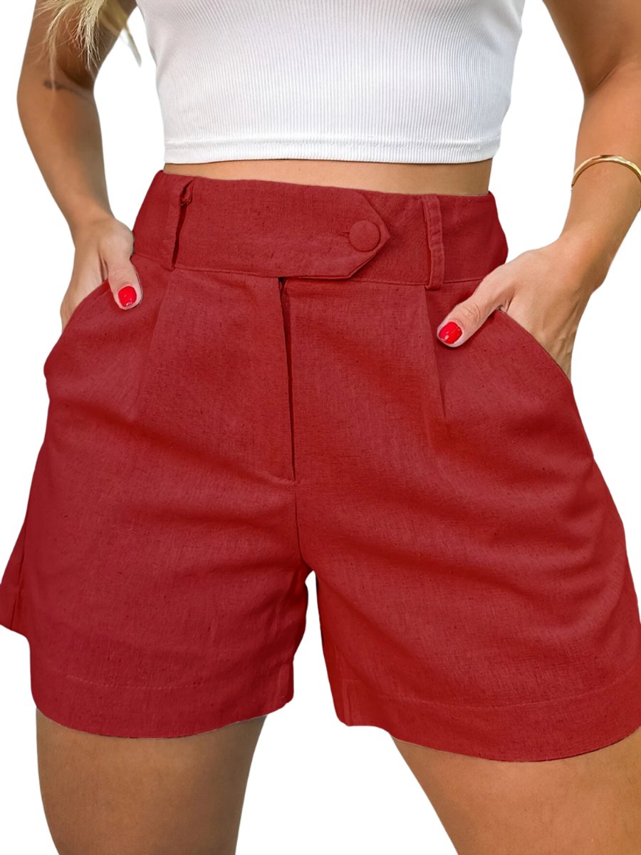 Nivard Korte Broek Dames Spijkerbroek met Zakken Volwassenen Jongens Shorts Rood