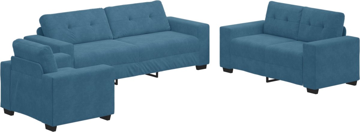 vidaXL - Bankstel - 3 - st - Blauw - Fluweel