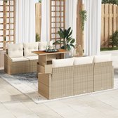 vidaXL - 7-delige - tuinsofa - set - met - kussens - in - beige - poly - rattan