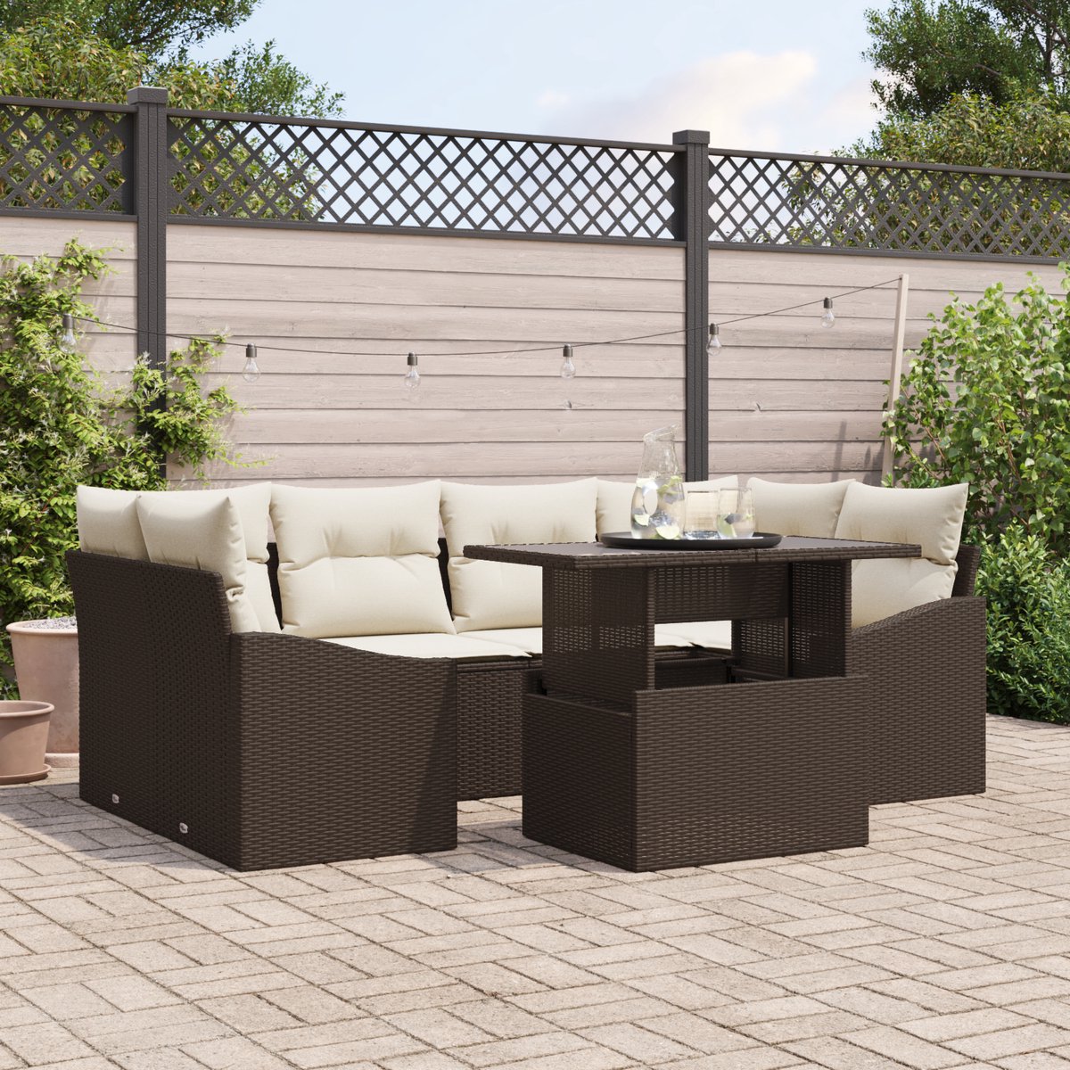 vidaXL Tuinbank - Set - 7 - st - Bruin - poly - rattan
