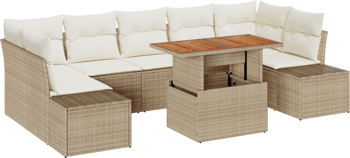 vidaXL - Tuinbank - Set - met - opslag - 8 - pcs - Beige - Poly - rattan