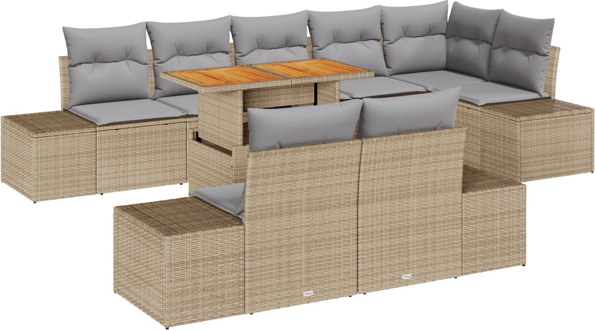 vidaXL - Tuinbank - Set - met - opslag - 9 - pcs - Beige - Poly - rattan