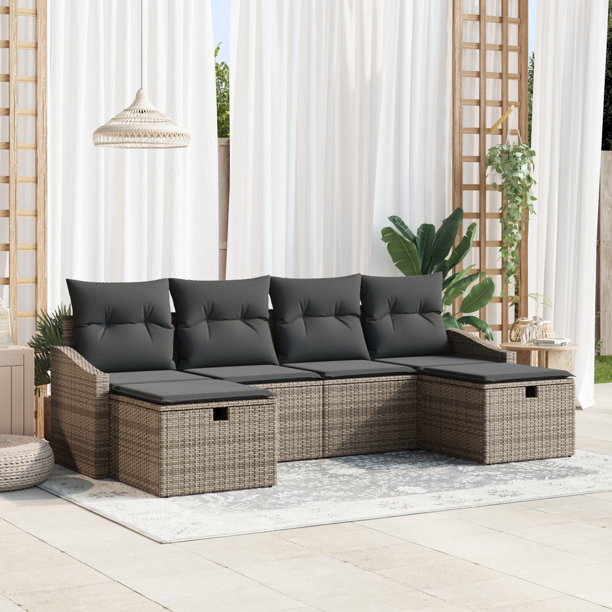vidaXL Tuinbank - Set - 6 - st - poly - rattan Grijs/ Donkergrijs