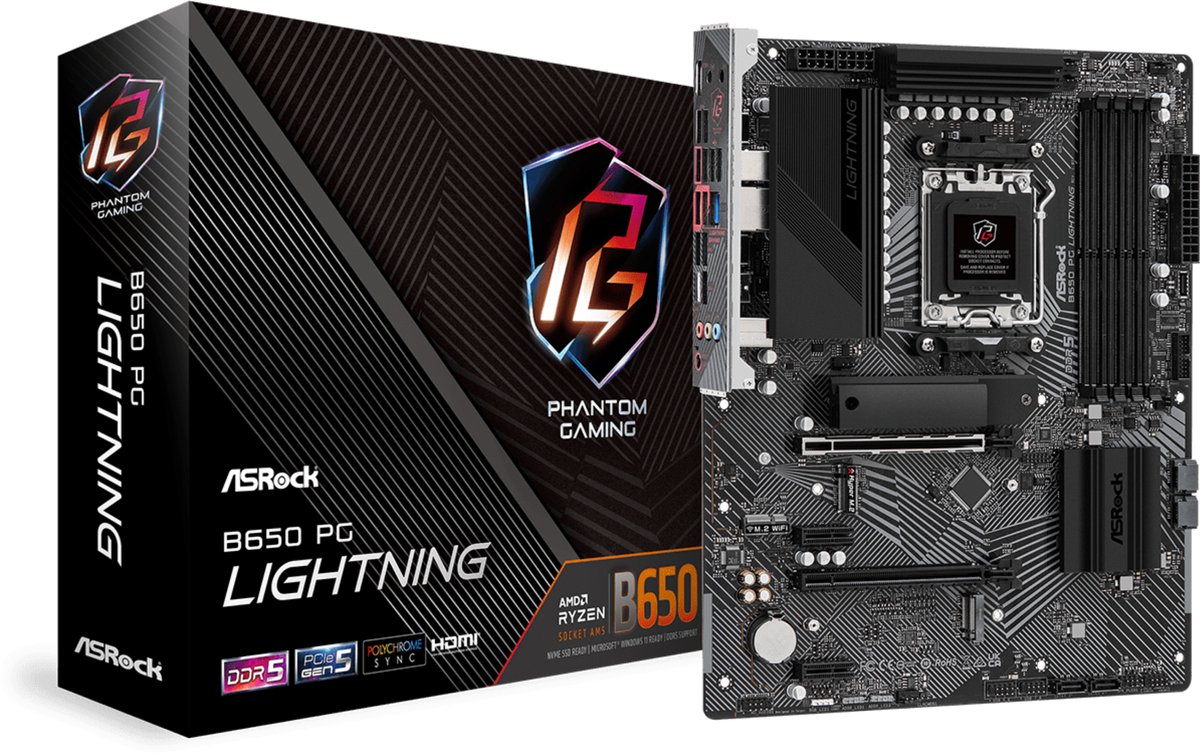 ASROCK B650 PG Lightning - Moederbord - ATX - Socket AM5 - AMD B650 - DDR5 - Realtek ALC897 - Realtek 2.5G LAN