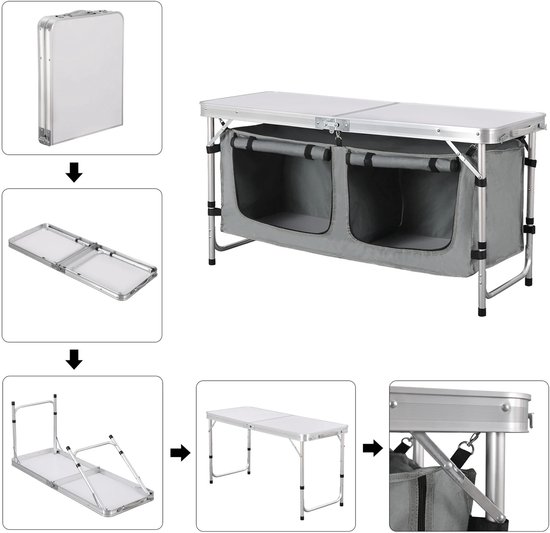 Camping Tafel - Campingkast - Camping Keuken - Inklapbaar - In Hoogte Verstelbaar - Incl Tas - 4-6 Personen - 120x47x62 cm — afbeelding 2