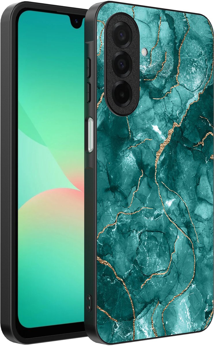 Smartphonica Telefoonhoesje Geschikt voor Samsung Galaxy A26 met marmer opdruk - TPU backcover case marble design - Goud Groen geschikt voor Samsung Galaxy A26