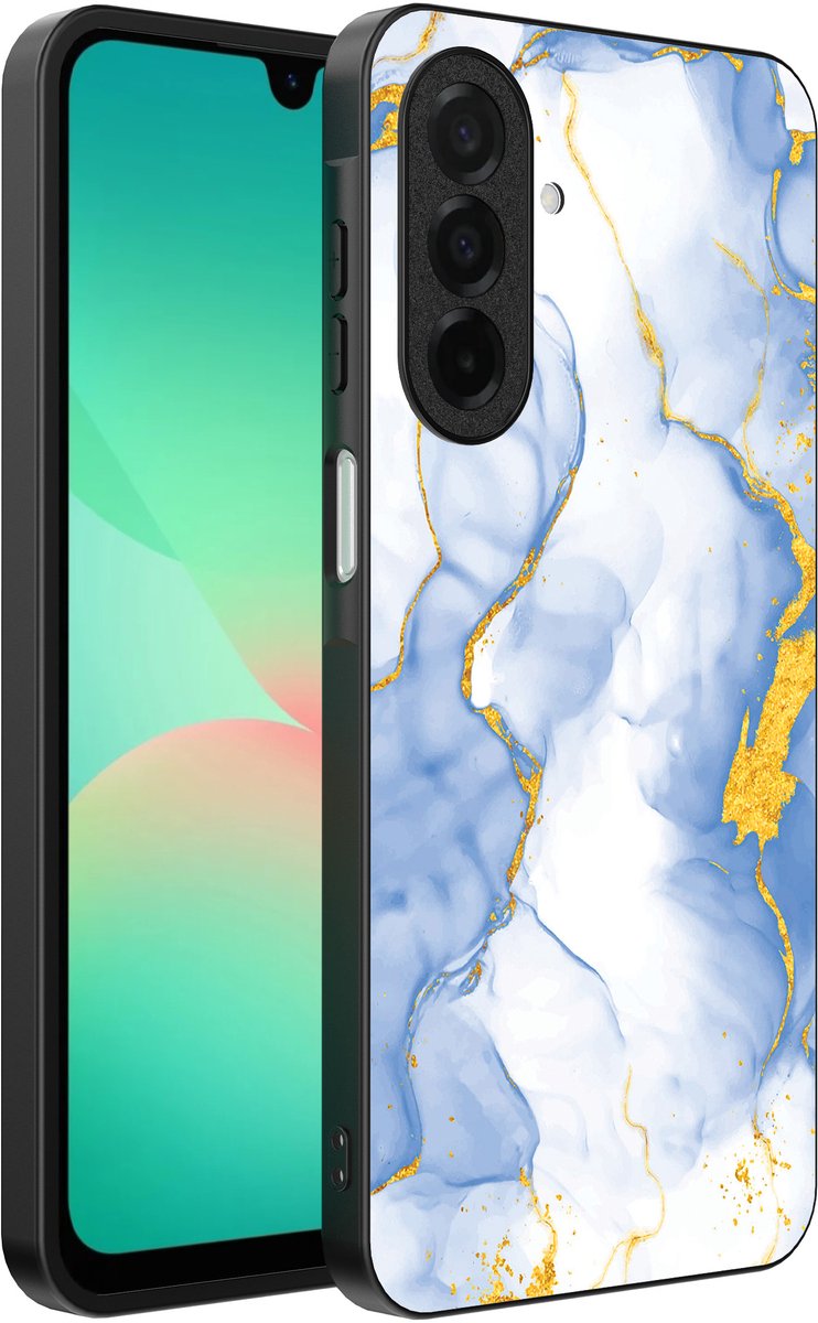 Smartphonica Telefoonhoesje Geschikt voor Samsung Galaxy A26 met Lichtblauw Goud Marmer Opdruk - TPU Backcover Case Lightblue Gold Marble Design geschikt voor Samsung Galaxy A26