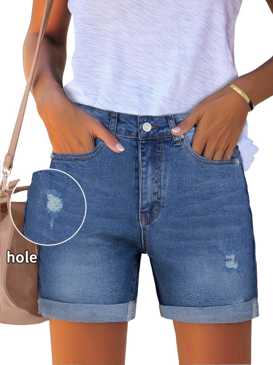 Livano Korte Broek Dames Spijkerbroek met Zakken Volwassenen Jongens Shorts Blauw