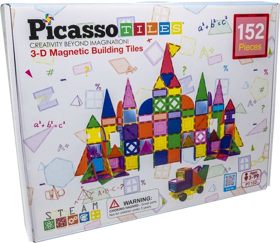 Tactic Picasso Tiles - Constructiespeelgoed - Magnetic Tiles - Magnetische Tegels - Building Set met spiegels: 152-delig