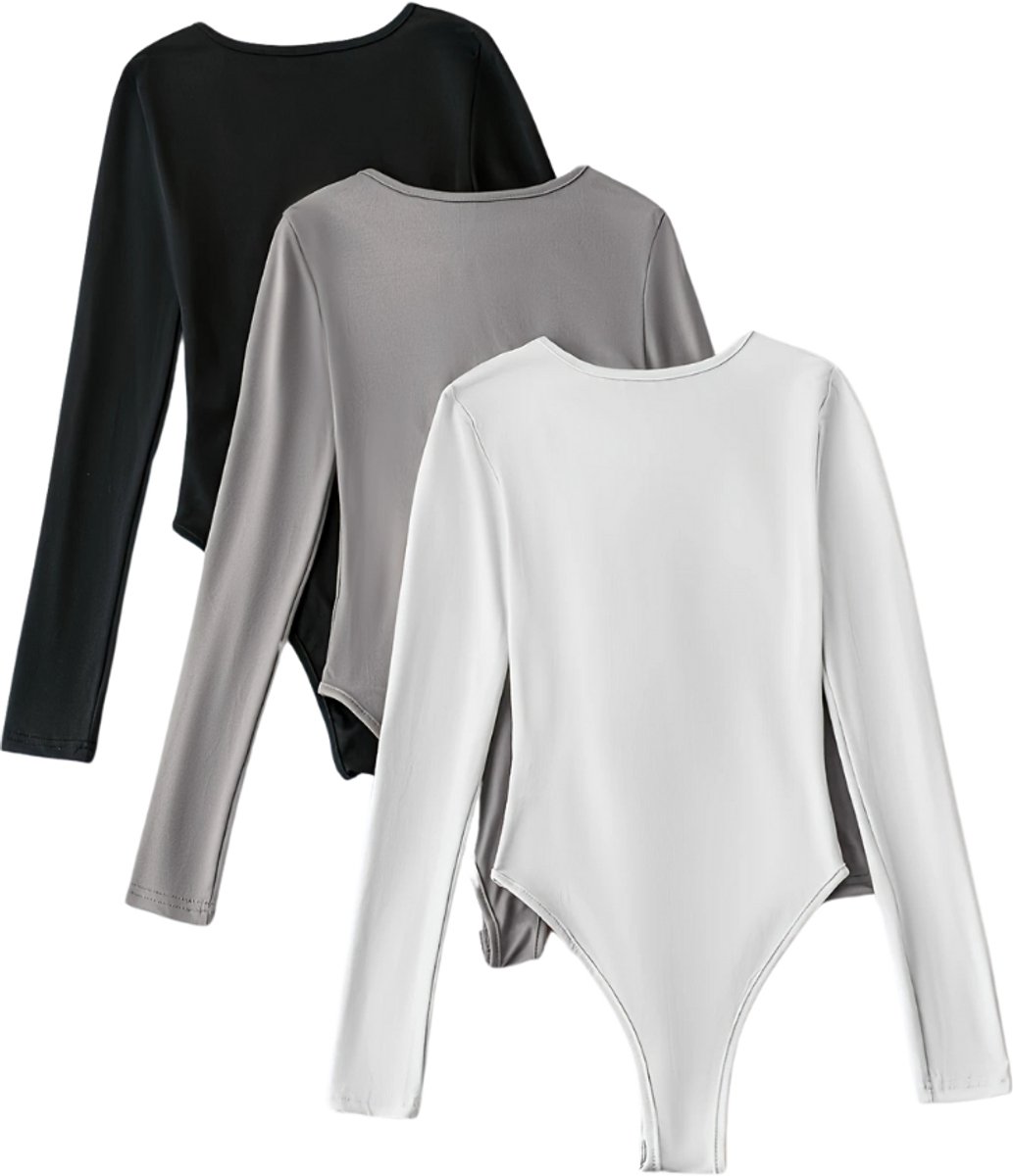 Livano Bodysuit Dames - Jumpsuit - Corrigerend Ondergoed - Body plunge - Lingerie - Setje Vrouwen - 3 Pcs - Zwart/Wit/Grijs - Maat XL