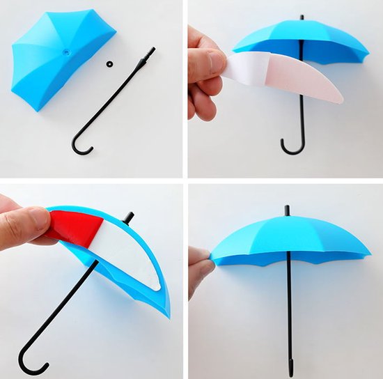 Brawdress Creatieve haken, kleurrijke paraplu muur haak, 3 stks ponsvrije universele hanger decoratieve zelfklevende opknoping gadget voor hoed sleutelhanger opslag