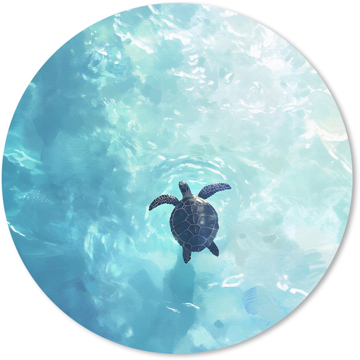 Muismat rond 40x40 cm - Mousepad Schildpad - Zee - Blauw - Schittering - Ronde muismatten