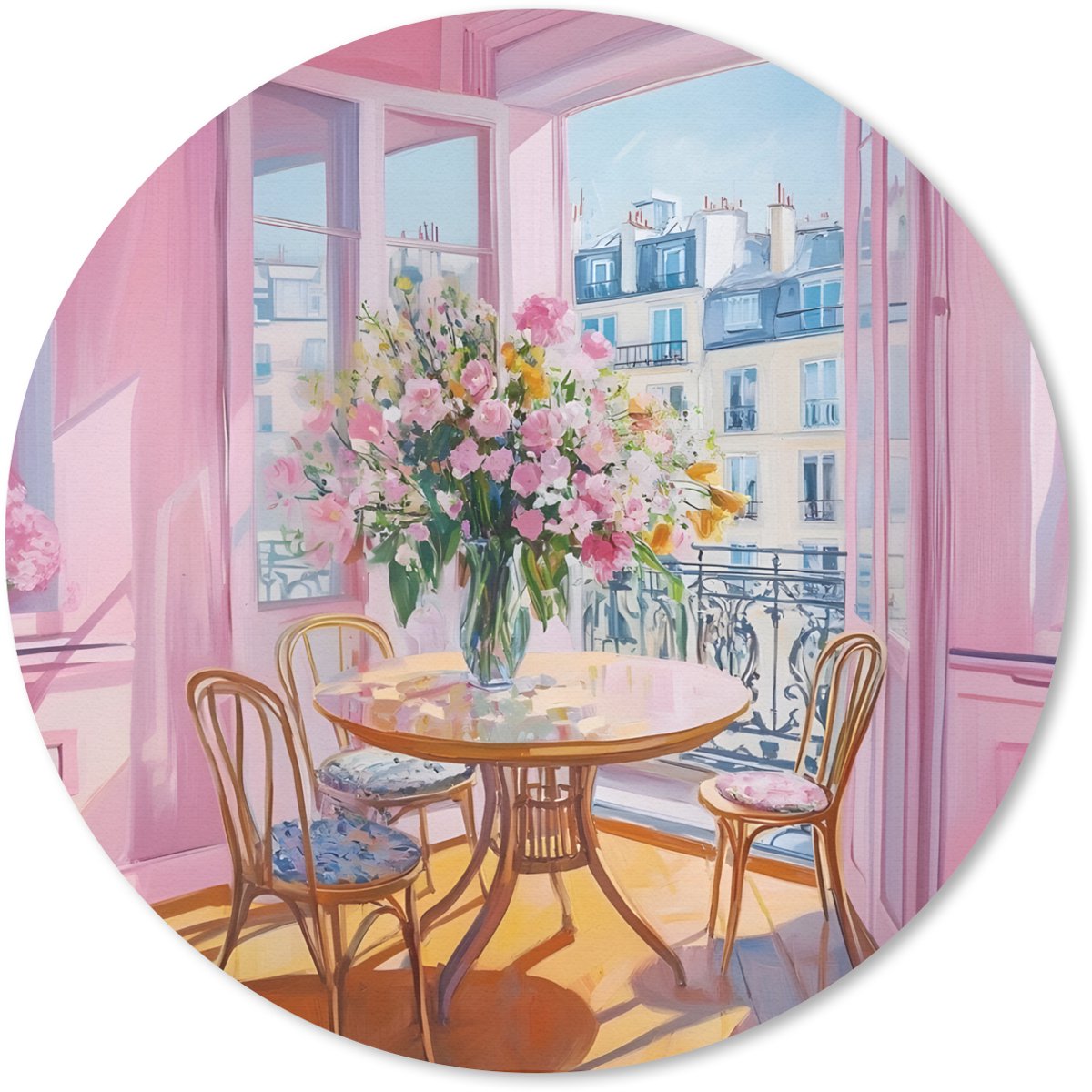 Muismat rond 50x50 cm - Mousepad Pink - City - Bloemen - Ronde muismatten