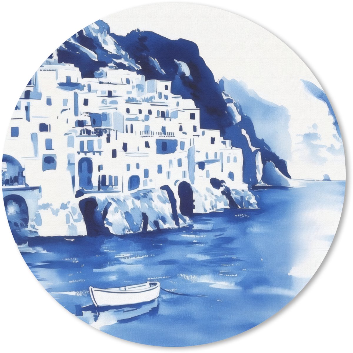 Muismat rond 50x50 cm - Mousepad Dorp - Rotswand - Roeiboot - Water - Ronde muismatten