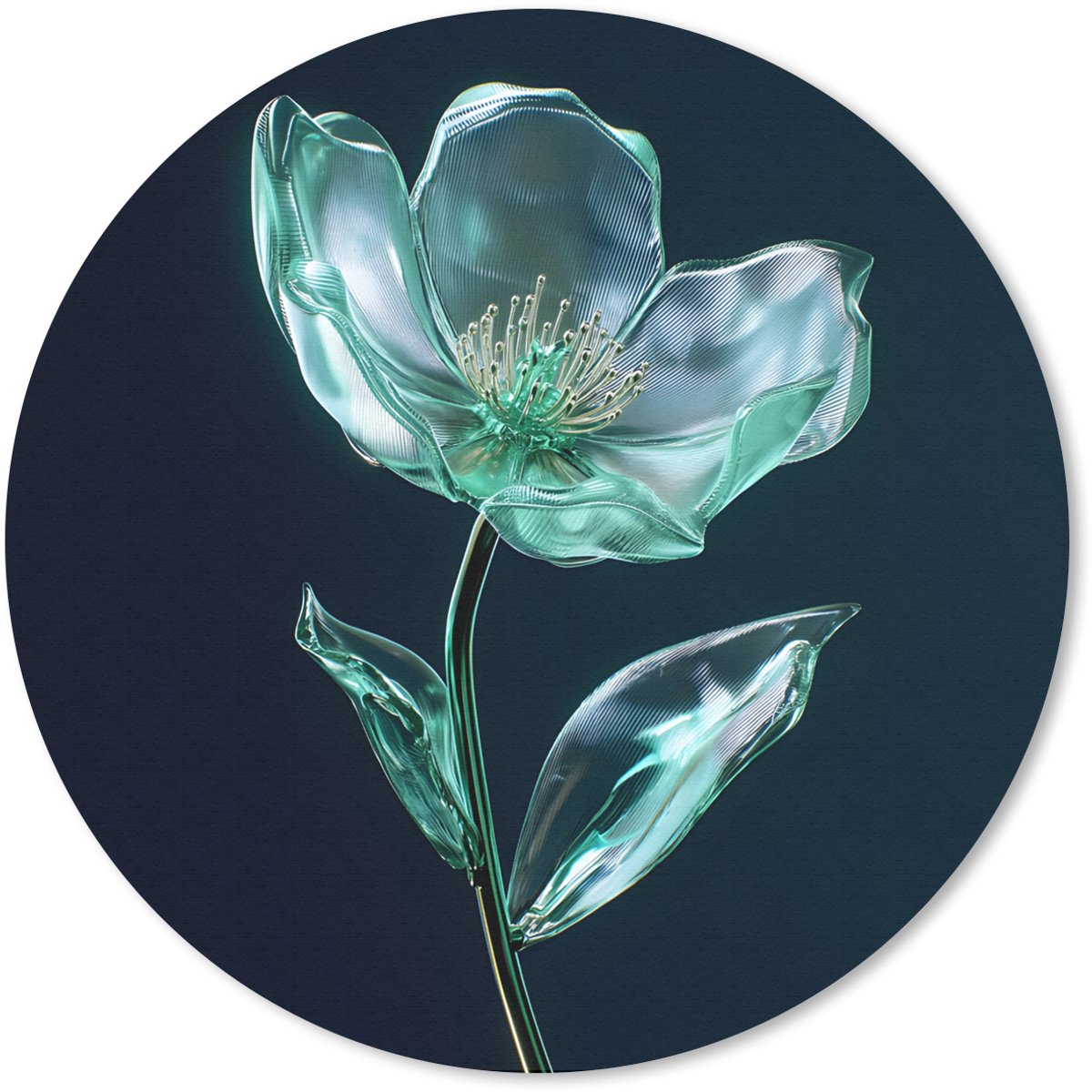 Muismat rond 30x30 cm - Mousepad Bladeren - Bloem - Glazen - Donkerblauw - Ronde muismatten