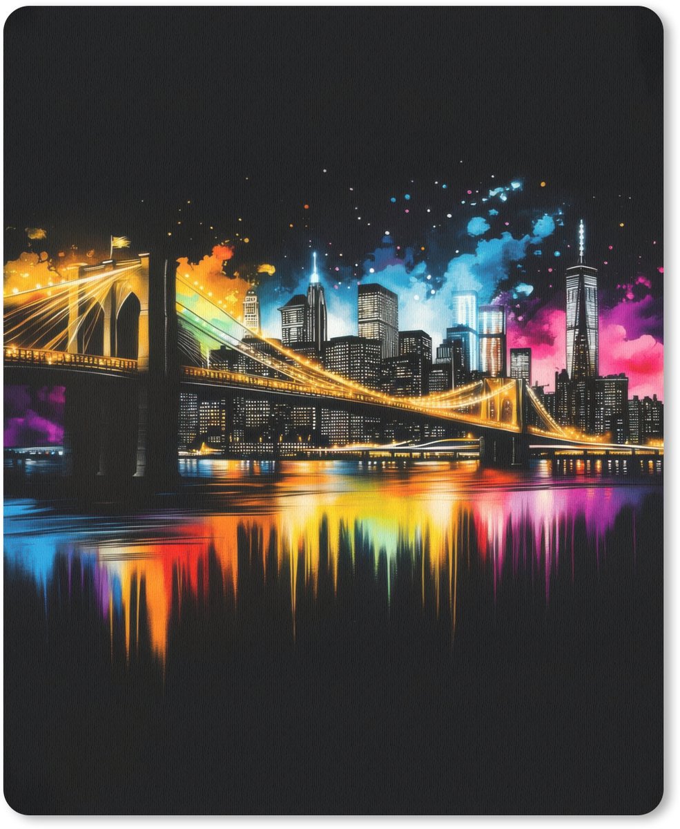 Muismat 19x23 cm - Mousepad Skyline - Brug - Verlichting - Kleuren - Muismatten