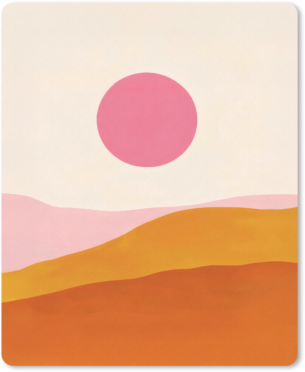 Muismat 19x23 cm - Mousepad Zon - Heuvels - Abstract - Roze - Muismatten