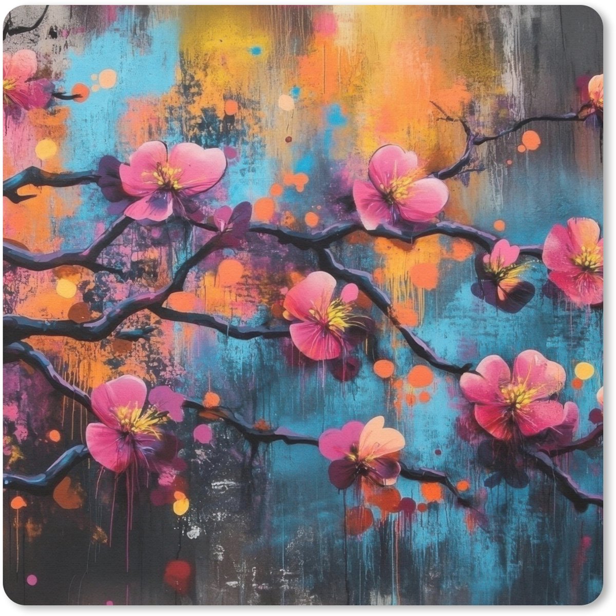 Muismat 20x20 cm - Mousepad Bloemen - Tak - Abstract - Roze - Muismatten