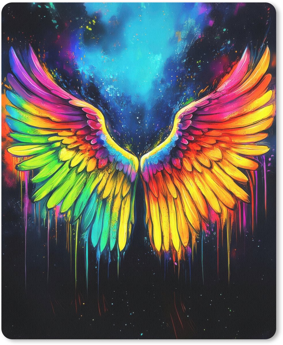Muismat 19x23 cm - Mousepad Regenboogkleuren - Vleugels - Magisch - Muismatten