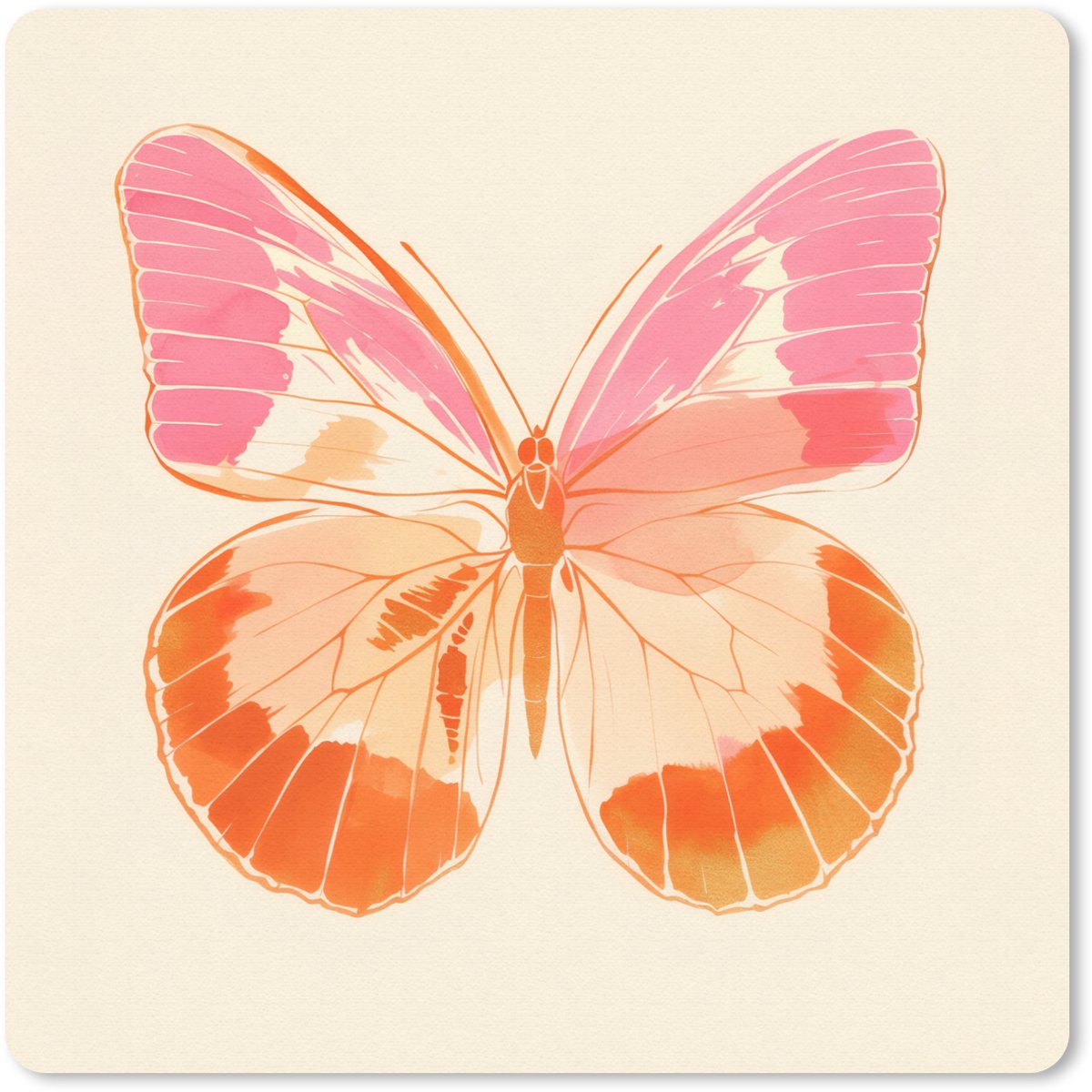 Muismat 30x30 cm - Mousepad Oranje - Vlinder - Minimalistisch - Muismatten