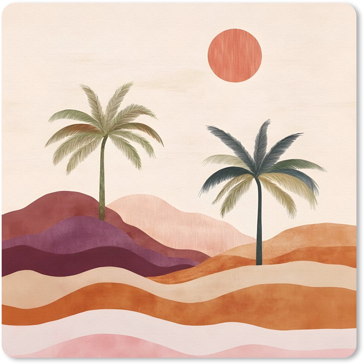 Muismat 30x30 cm - Mousepad Palmbomen - Abstract - Zon - Heuvels - Muismatten
