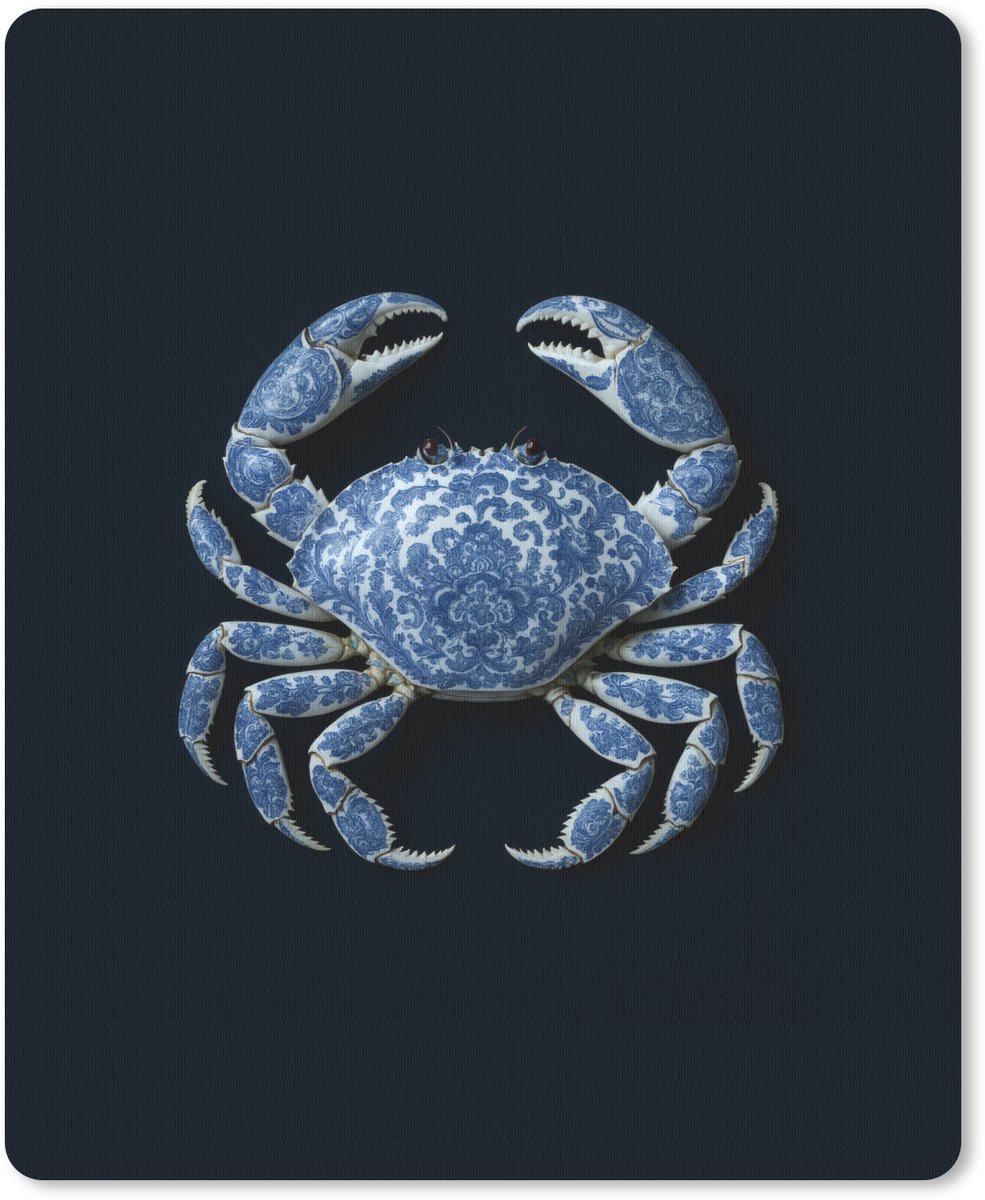Muismat 19x23 cm - Mousepad Krab - Delfts blauw - Dieren - Muismatten
