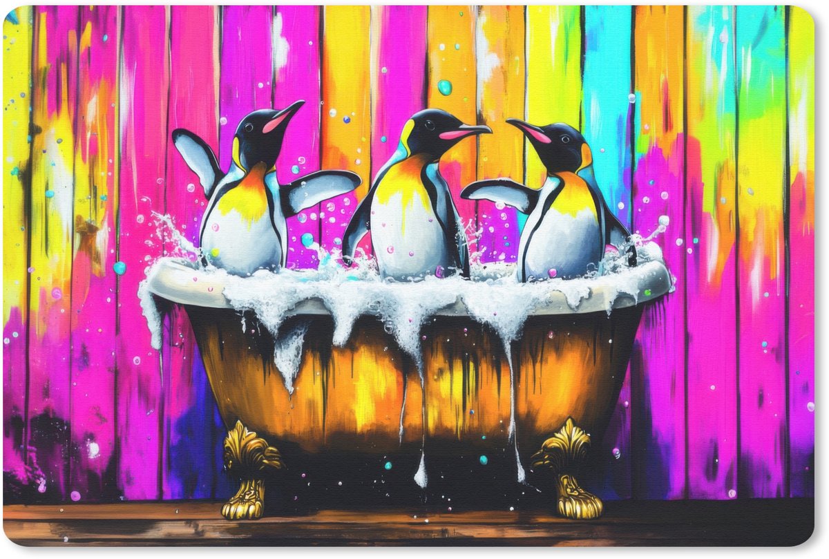 Muismat 27x18 cm - Mousepad Pinguïns - Badkuip - Kleurrijk - Schuim - Muismatten